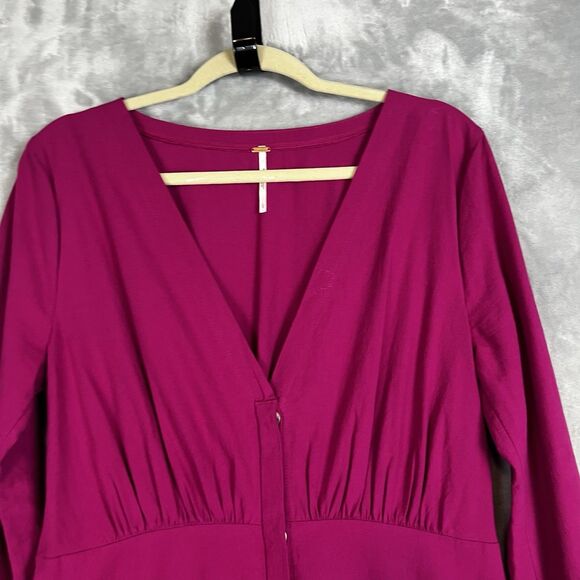 Free People Kendra  Dress Tiered Maxi Button Front Long Sleeve in Magenta Size L - Picture 4 of 13